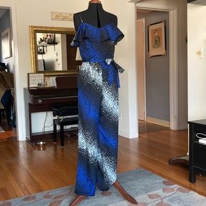 Cute spaghetti strap summer jumpsuit w/ tie waist